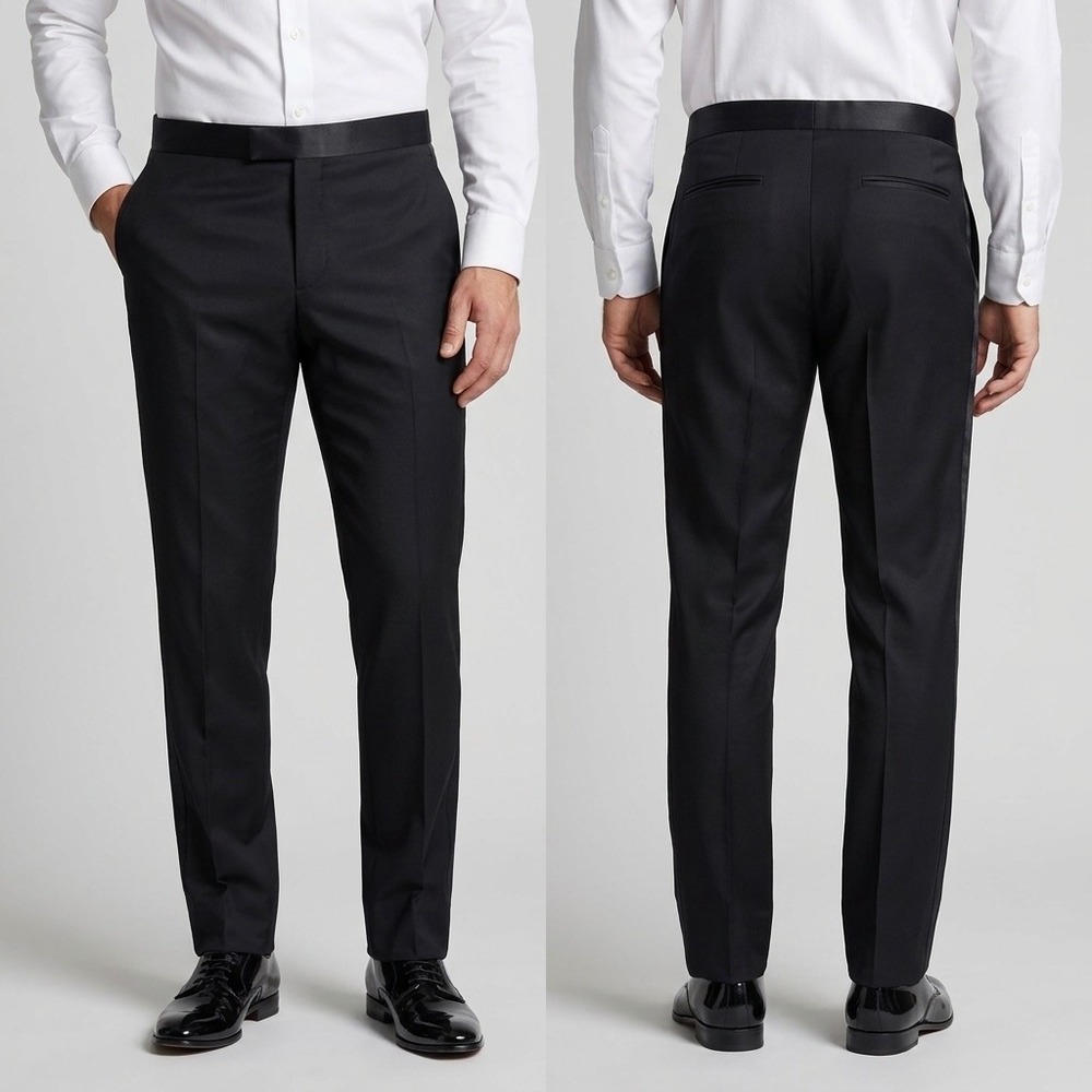 Hugo Boss Mens Black Virgin Wool Satin Trim Tuxedo Dress Pants Size US 37x31